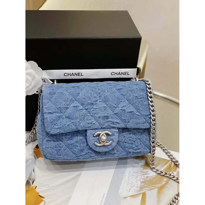 Chanel AS3828 Small Flap Classic Woc Bag Denim Blue
