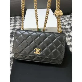 Chanel A68341 Flap Classic Bag Woc Camellia Lambskin Black
