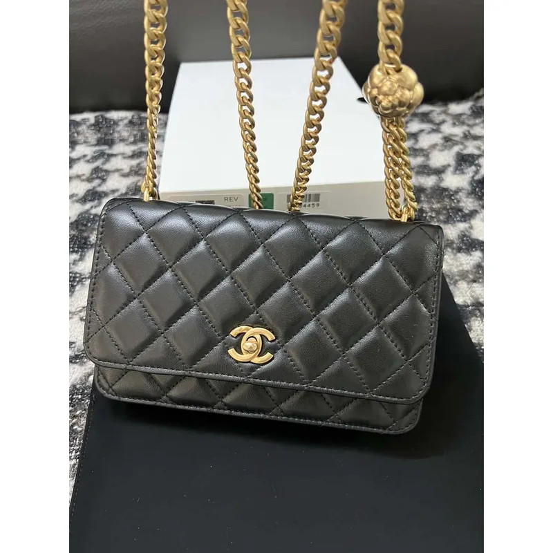 Chanel A68341 Flap Classic Bag Woc Camellia Lambskin Black