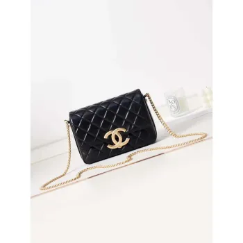 Chanel AS3855 Flap bag With Chain shiny Lambskin & Gold Tone Metal Black