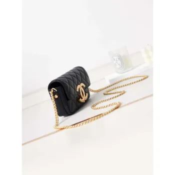 Chanel AP3207 Phone Holder With Chain shiny Lambskin & Gold Tone Metal black