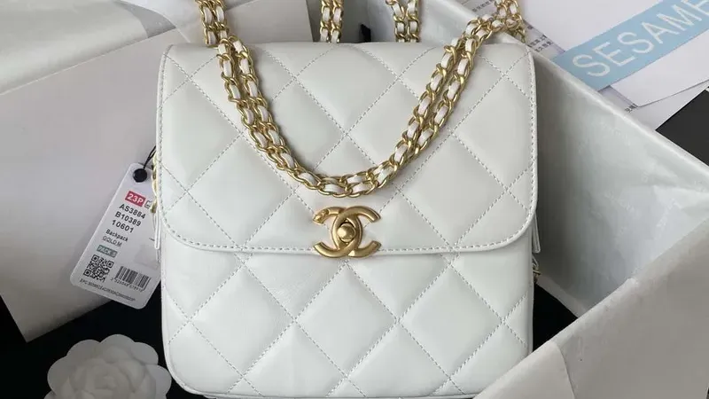 Chanel AS3384 Backpack Chain Bag in White Lambskin — Timeless Luxury Meets Everyday Function