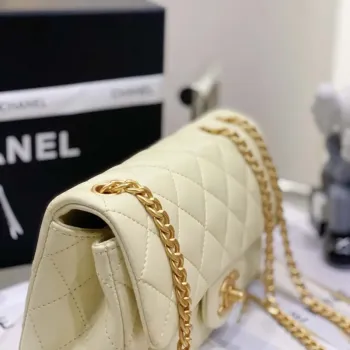 Chanel AS3041 Flap Classic Bag CF Camellia Lambskin Light Yellow Gold