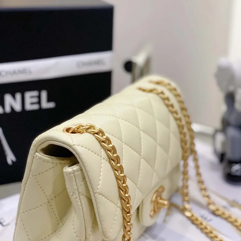 Chanel AS3041 Flap Classic Bag CF Camellia Lambskin Light Yellow Gold