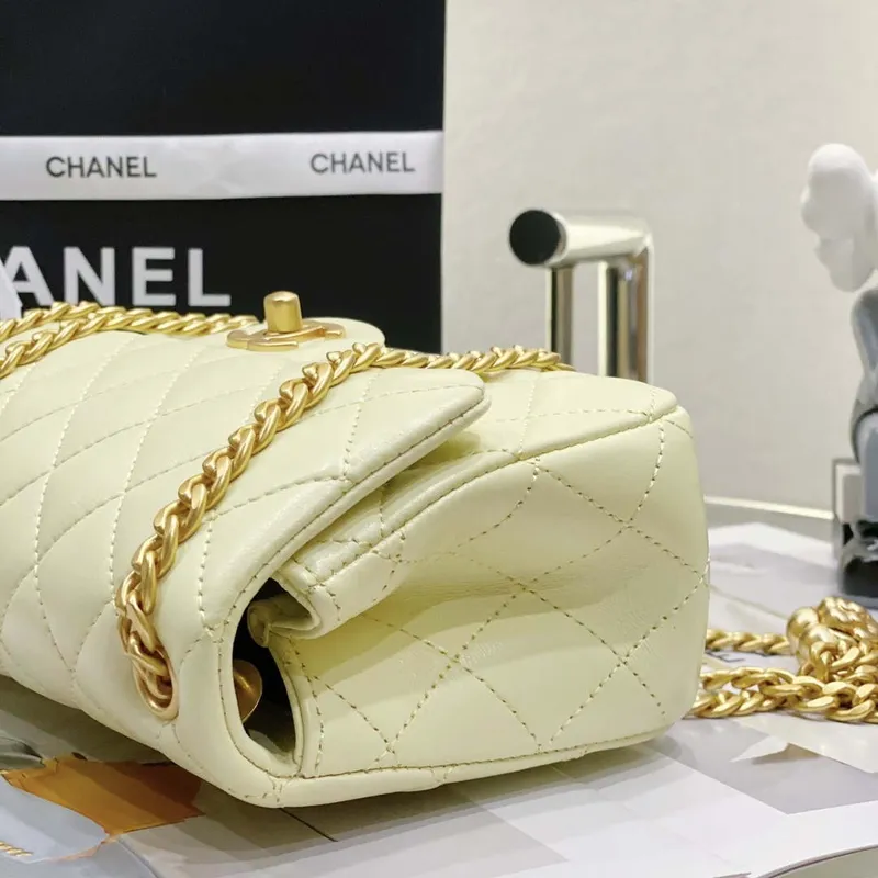Chanel AS3041 Flap Classic Bag CF Camellia Lambskin Light Yellow Gold