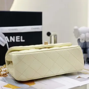 Chanel AS3041 Flap Classic Bag CF Camellia Lambskin Light Yellow Gold