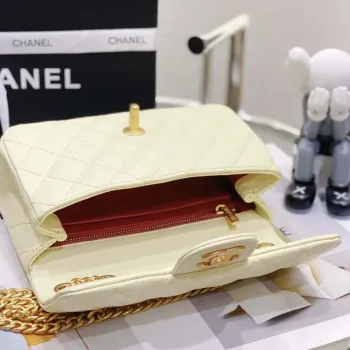 Chanel AS3041 Flap Classic Bag CF Camellia Lambskin Light Yellow Gold