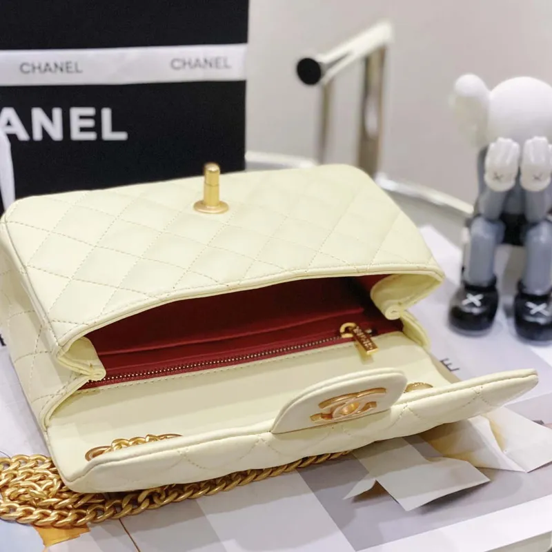 Chanel AS3041 Flap Classic Bag CF Camellia Lambskin Light Yellow Gold