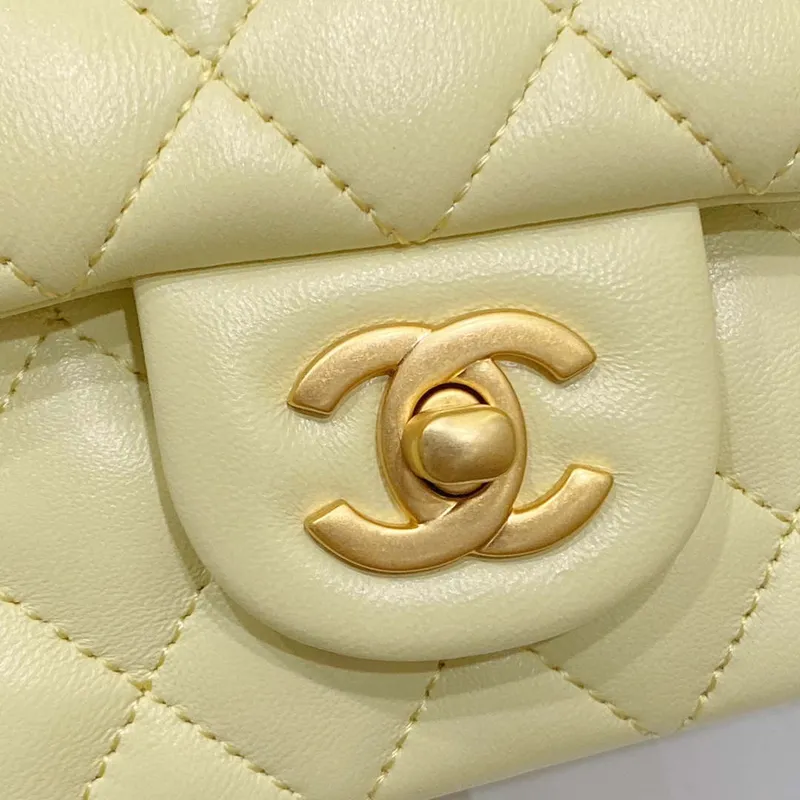 Chanel AS3041 Flap Classic Bag CF Camellia Lambskin Light Yellow Gold