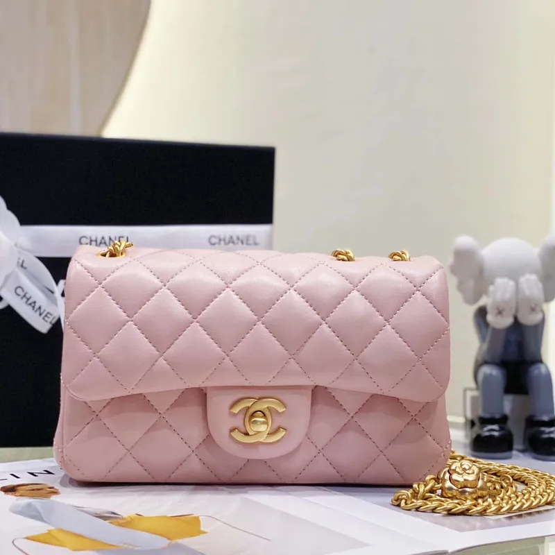 Chanel AS3041 Flap Classic Bag CF Camellia Lambskin Pink Gold