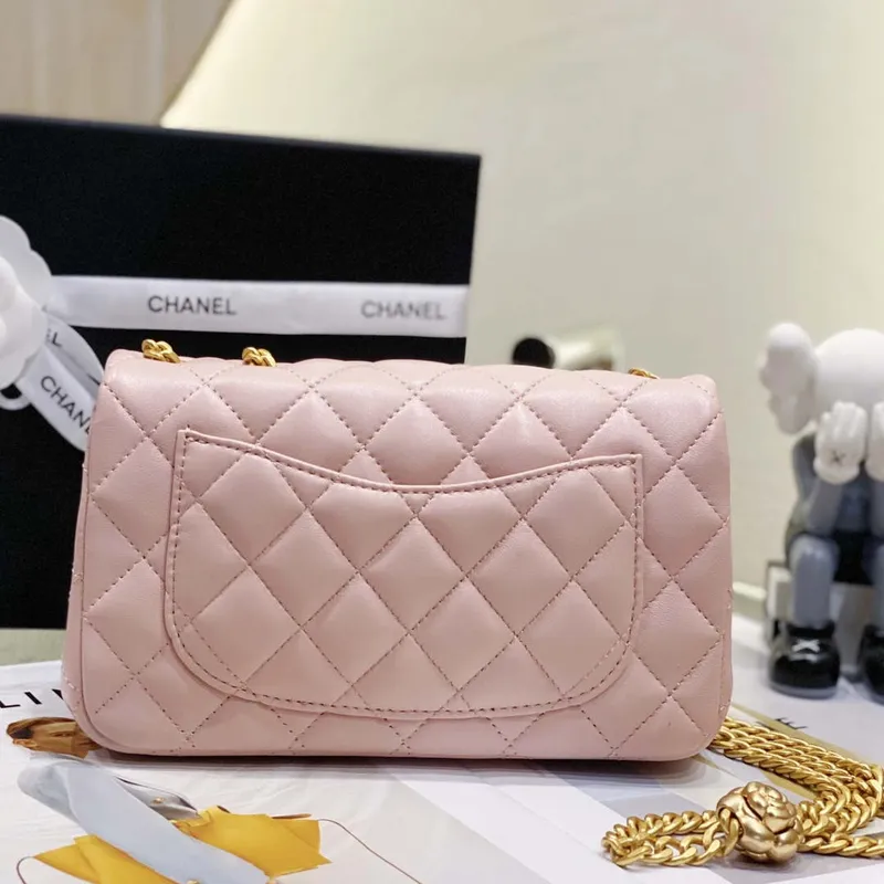 Chanel AS3041 Flap Classic Bag CF Camellia Lambskin Pink Gold