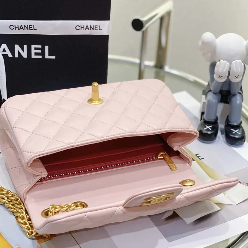 Chanel AS3041 Flap Classic Bag CF Camellia Lambskin Pink Gold