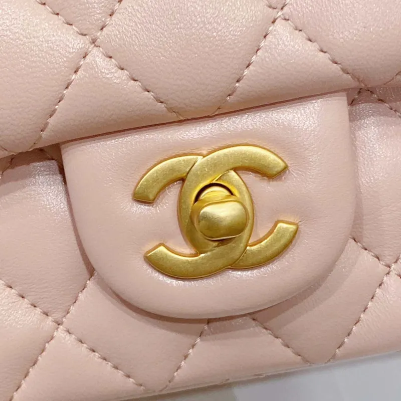 Chanel AS3041 Flap Classic Bag CF Camellia Lambskin Pink Gold