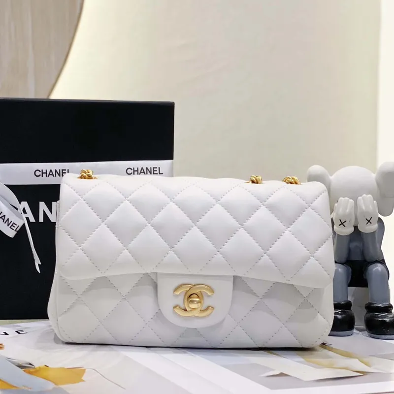 Chanel AS3041 Flap Classic Bag CF Camellia Lambskin White Gold