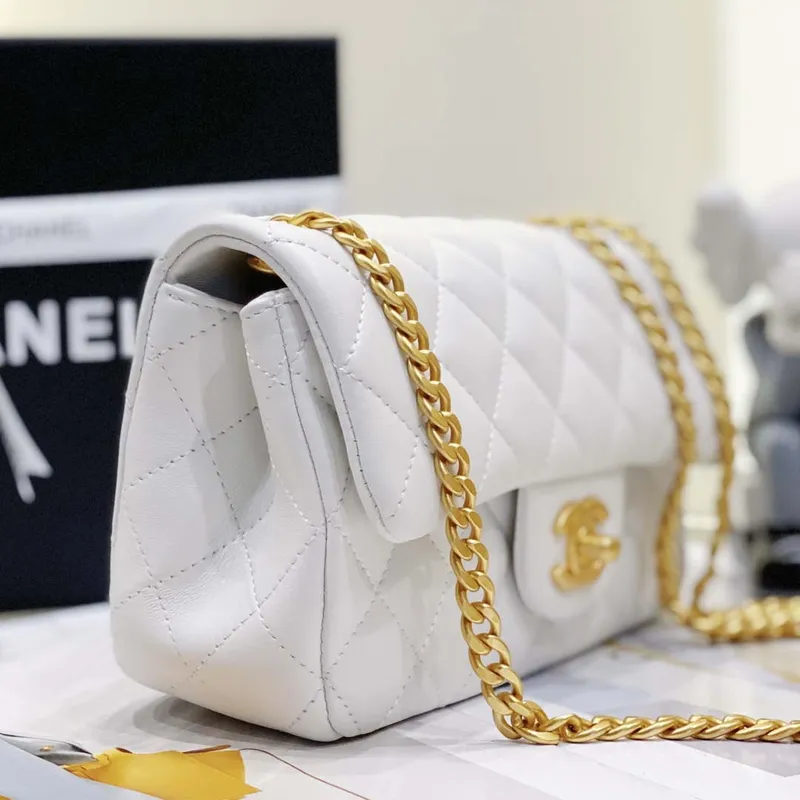 Chanel AS3041 Flap Classic Bag CF Camellia Lambskin White Gold