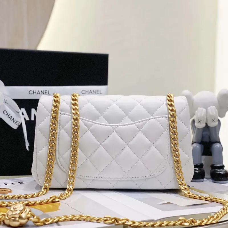 Chanel AS3041 Flap Classic Bag CF Camellia Lambskin White Gold