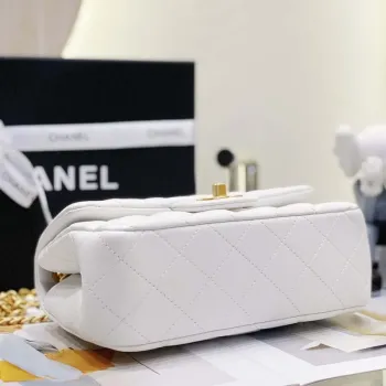 Chanel AS3041 Flap Classic Bag CF Camellia Lambskin White Gold