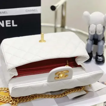 Chanel AS3041 Flap Classic Bag CF Camellia Lambskin White Gold