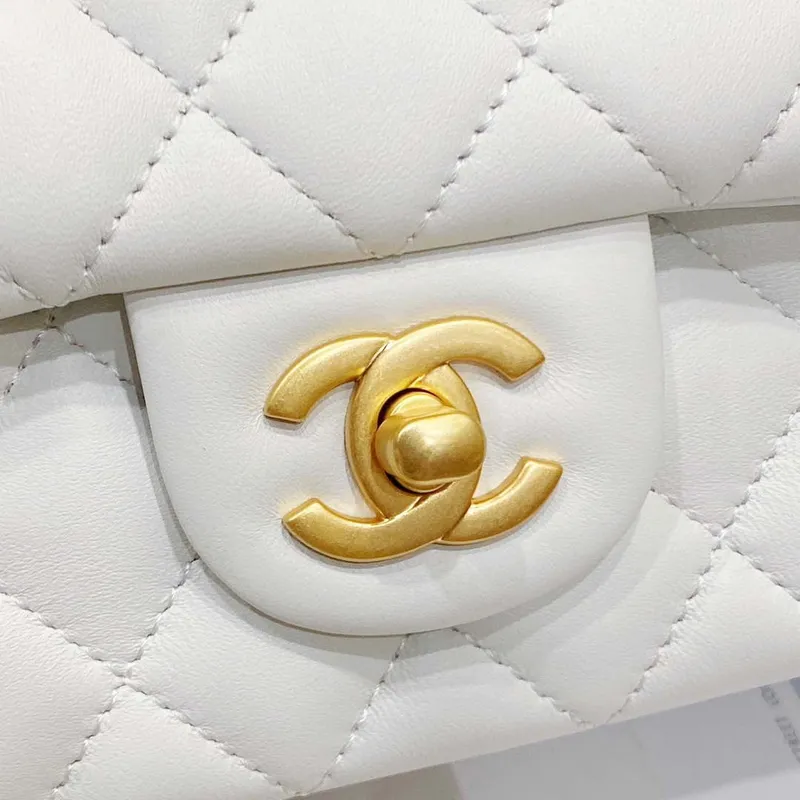 Chanel AS3041 Flap Classic Bag CF Camellia Lambskin White Gold