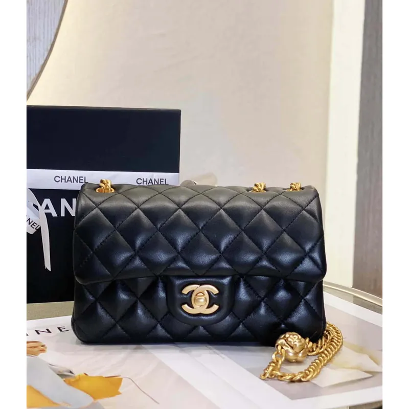 Chanel AS3041 Flap Classic Bag CF Camellia Lambskin Black Gold