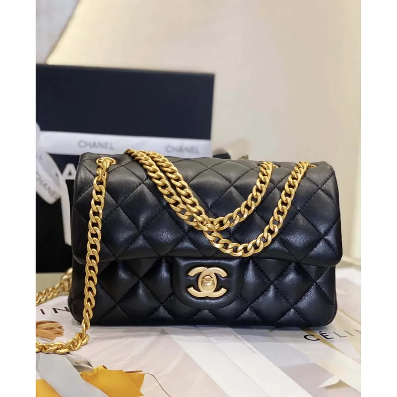Chanel AS3041 Flap Classic Bag CF Camellia Lambskin Black Gold