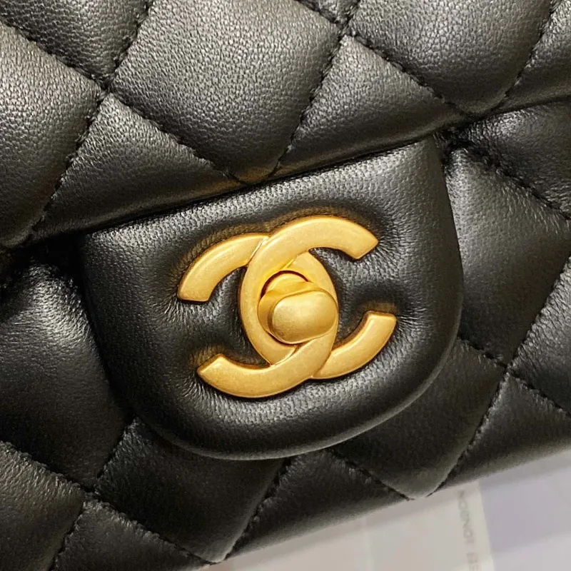 Chanel AS3041 Flap Classic Bag CF Camellia Lambskin Black Gold