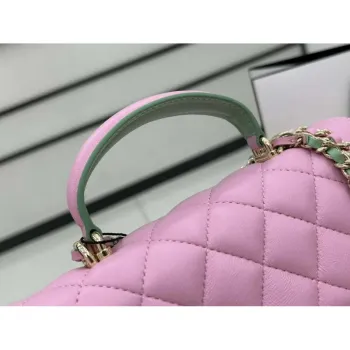 Chanel AS2431 Mini flap Pink with Green Lambskin bag with top handle Gold