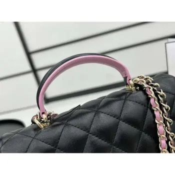 Chanel AS2431 Mini flap Black with Pink Lambskin bag with top handle Gold