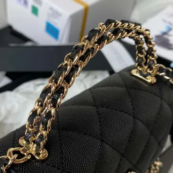Chanel AP3237 Clutch with chain Grained Shiny Calfskin Gold With Handle Bag Black