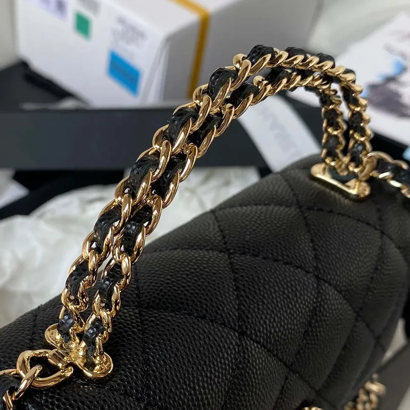 Chanel AP3237 Clutch with chain Grained Shiny Calfskin Gold With Handle Bag Black