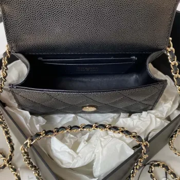 Chanel AP3237 Clutch with chain Grained Shiny Calfskin Gold With Handle Bag Black
