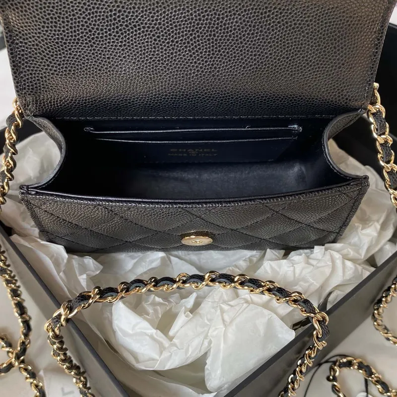 Chanel AP3237 Clutch with chain Grained Shiny Calfskin Gold With Handle Bag Black