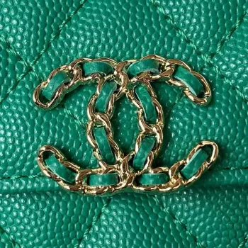 Chanel AP3237 Clutch with chain Grained Shiny Calfskin Gold With Handle Bag Green