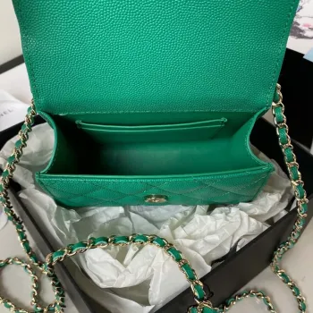 Chanel AP3237 Clutch with chain Grained Shiny Calfskin Gold With Handle Bag Green