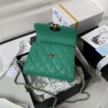 Chanel AP3237 Clutch with chain Grained Shiny Calfskin Gold With Handle Bag Green
