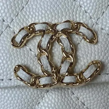 Chanel AP3237 Clutch with chain Grained Shiny Calfskin Gold With Handle Bag White