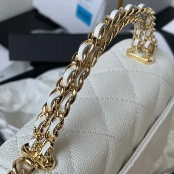 Chanel AP3237 Clutch with chain Grained Shiny Calfskin Gold With Handle Bag White