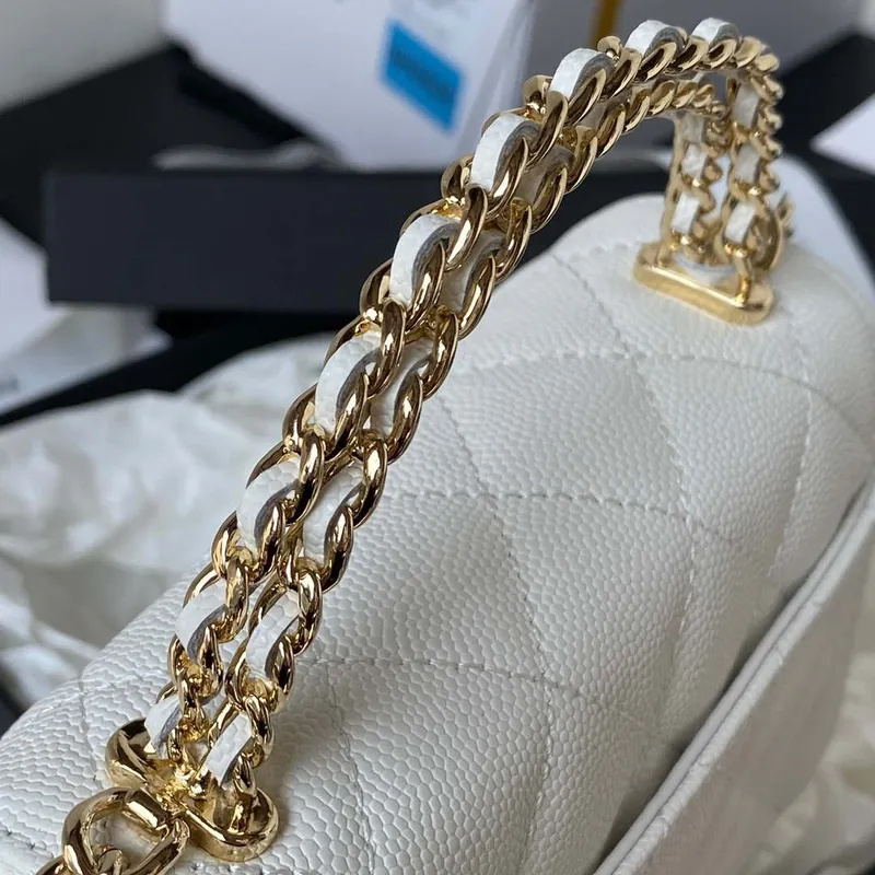 Chanel AP3237 Clutch with chain Grained Shiny Calfskin Gold With Handle Bag White