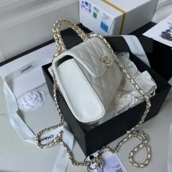 Chanel AP3237 Clutch with chain Grained Shiny Calfskin Gold With Handle Bag White
