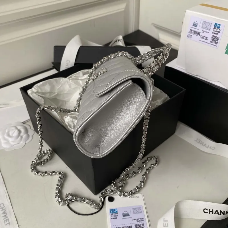 Chanel AP3238 Flap Chain Bag Gray Lambskin Gold With Handle Bag