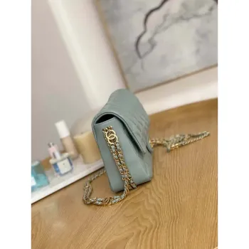 Chanel AS3777 Flap Bag Lambskin & Gold Tone Metal Light Blue