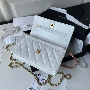 Chanel AP3240 Flap Bag With Top Handle Lambskin & Gold Tone Metal White