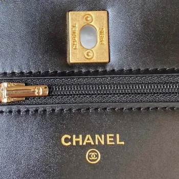 Chanel AP3240 Flap Bag With Top Handle Lambskin & Gold Tone Metal Black