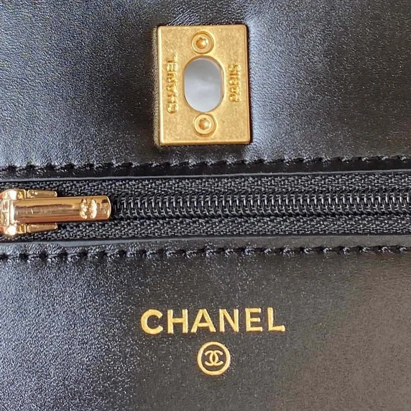 Chanel AP3240 Flap Bag With Top Handle Lambskin & Gold Tone Metal Black