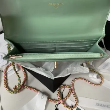 Chanel AP3240 Flap Bag With Top Handle Lambskin & Gold Tone Metal Green