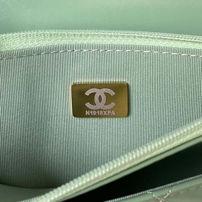 Chanel AP3240 Flap Bag With Top Handle Lambskin & Gold Tone Metal Green