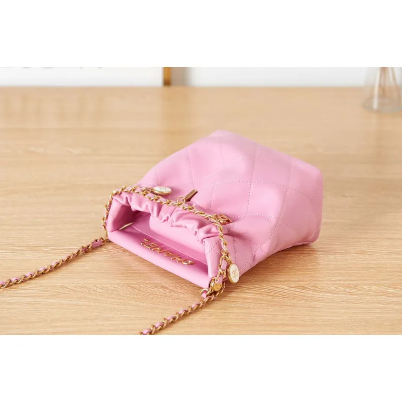 Chanel AS3793 Small Bucket Bag Lambskin Resin & Gold Tone Metal Pink