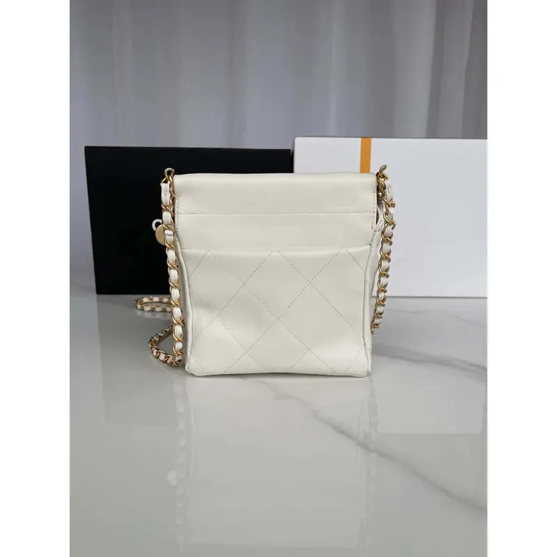 Chanel AS3793 Small Bucket Bag Lambskin Resin & Gold Tone Metal White