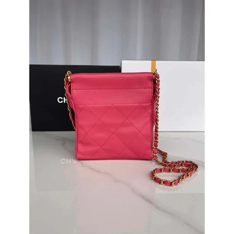 Chanel AS3793 Small Bucket Bag Lambskin Resin & Gold Tone Metal Red