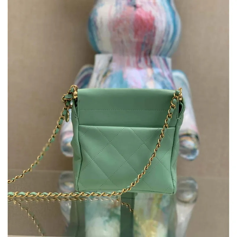 Chanel AS3793 Small Bucket Bag Lambskin Resin & Gold Tone Metal Light Green